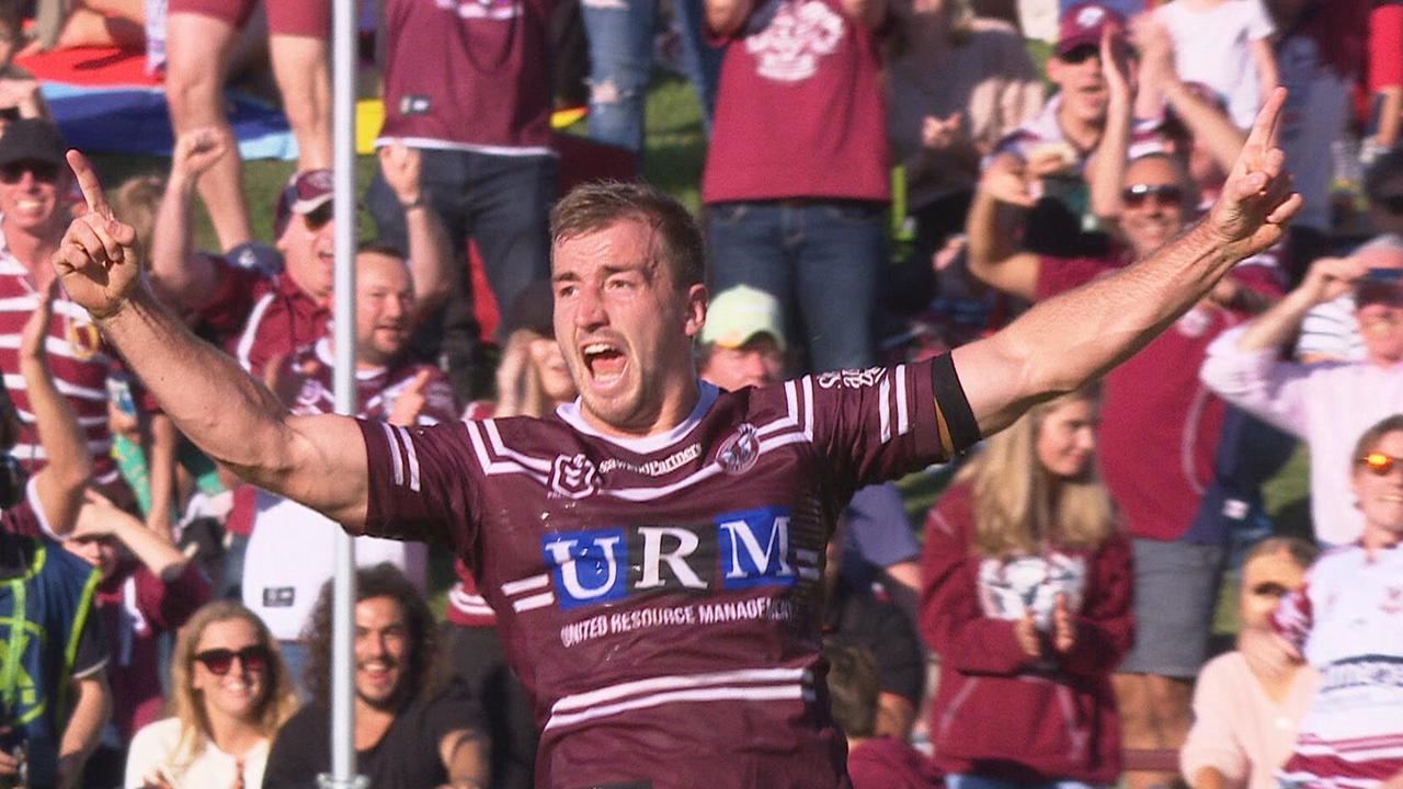 Lachlan Croker celebrates his second try of the afternoon