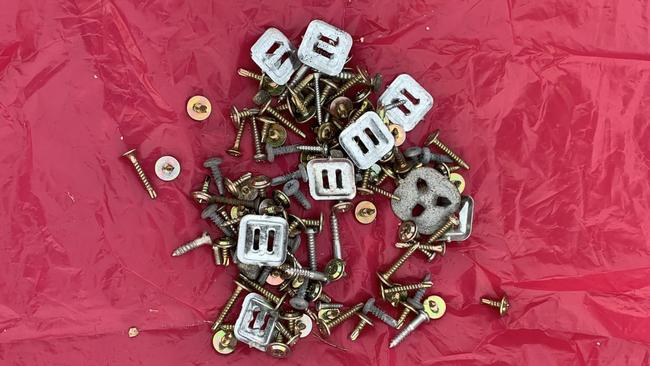 Hundreds of tacks, nails and screws were found on a bike track. Picture: Facebook/Tweed-Byron Police District