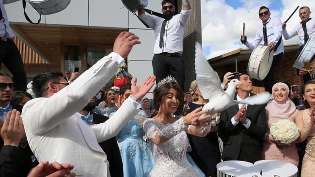 Salim Mehajer releases doves with wife Aysha on his wedding day.