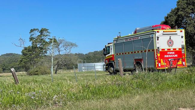 Emergency services are entering a property on Stewart Rd, just off Pomona Kin Kin Rd. Picture: Scott Kovacevic