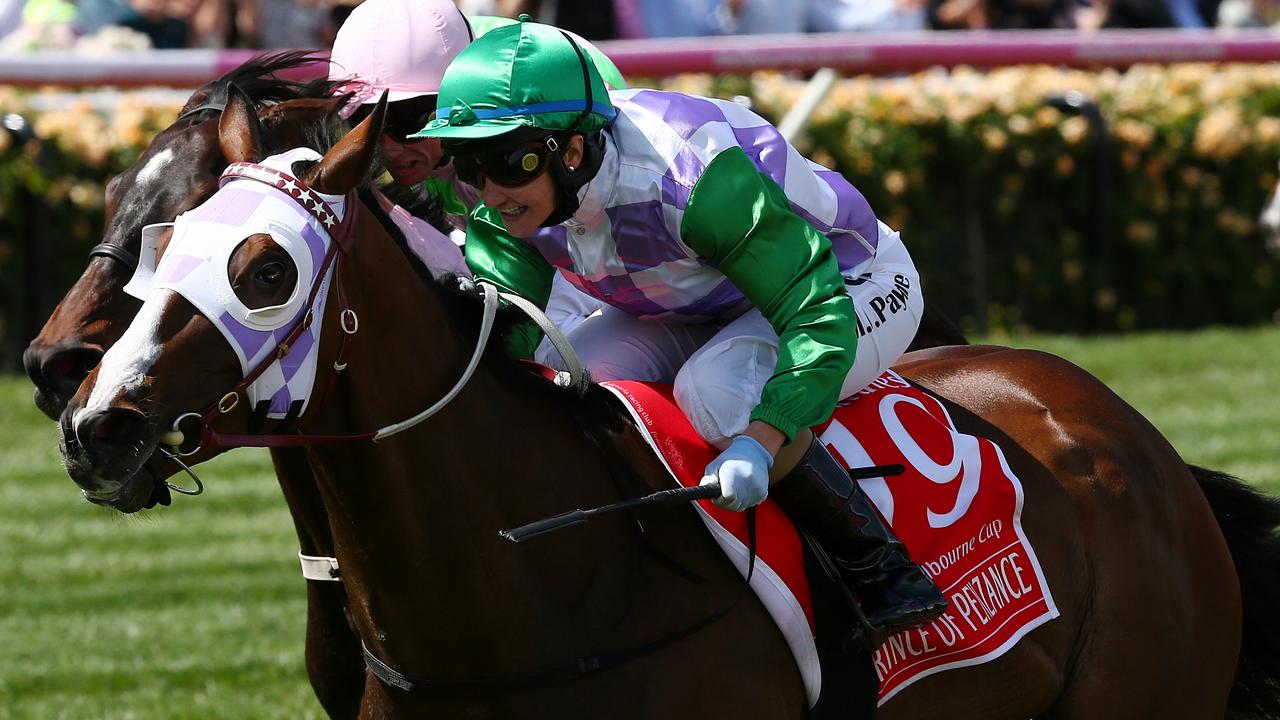 Michelle Payne rode into history with her upset win on Prince Of Penzance in the 2015 Melbourne Cup. Picture: George Salpigtidis