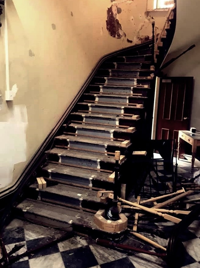 Vandals have damaged the staircase of the state-heritage listed Romilly House on Hackney Rd at Kent Town. Picture: Help save South Australia’s history from demolition