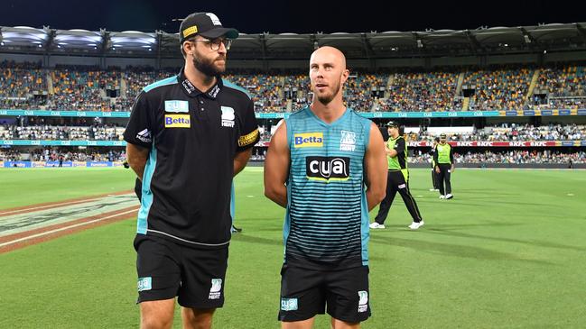 Heat coach Daniel Vettori (left) with captain Chris Lynn (right). Picture: AAP