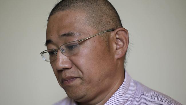 Kenneth Bae, a American tour guide and missionary serving a 15-year sentence, detained in North Korea, speaks to the Associated Press, Monday, Sept. 1, 2014 in Pyongyang, North Korea. North Korea has given foreign media access to three detained Americans who said they have been able to contact their families and watched by officials as they spoke, called for Washington to send a representative to negotiate for their freedom. (AP Photo/Wong Maye-E)