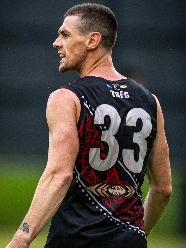 Sam Darley in action for the Tiwi Bombers. Picture: Patch Clapp