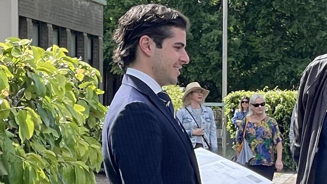 Matthew Laba with a client outside Sutherland Local Court on October 4, 2022. Picture: Ashleigh Tullis