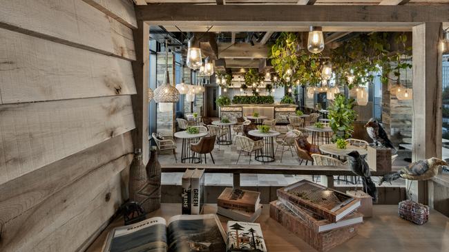 Inside the dining area of a Treehouse Hotel in London.