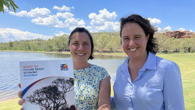 The Next Economy COO and project lead Liz Webb holds the Mount Isa Future Ready Roadmap with CEO Amanda Cahill.