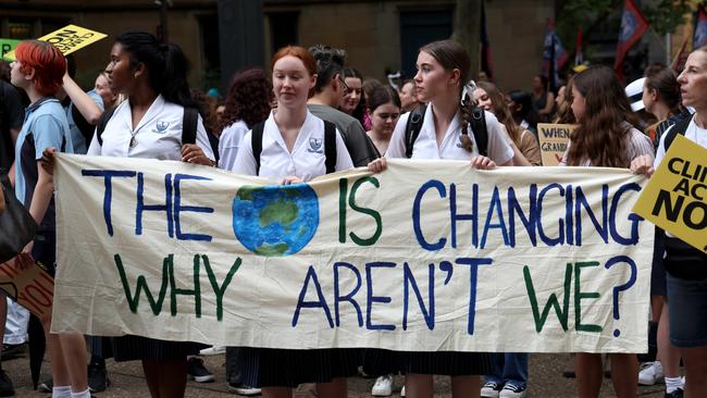 The students said they saw the strike as a way to find ‘hope’ amidst climate anxiety. Picture: NCA NewsWire / Damian Shaw