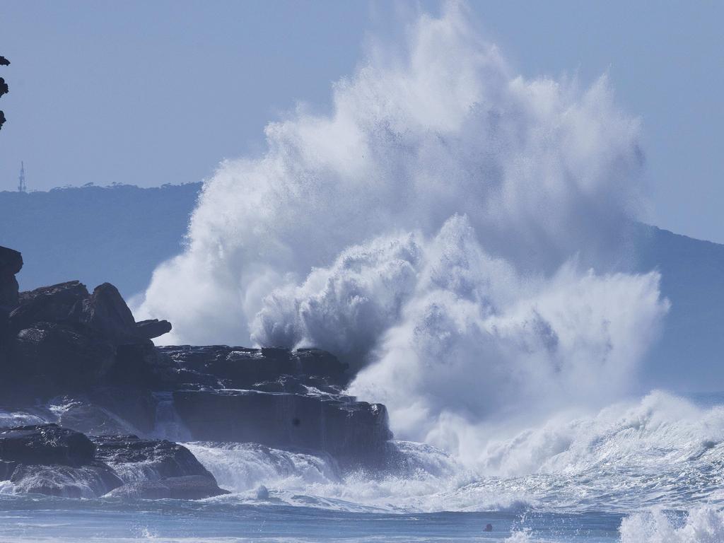 Huge waves explode on the Whale Beach Headland as Easter fatalities reach record high. Picture: Nathan Smith
