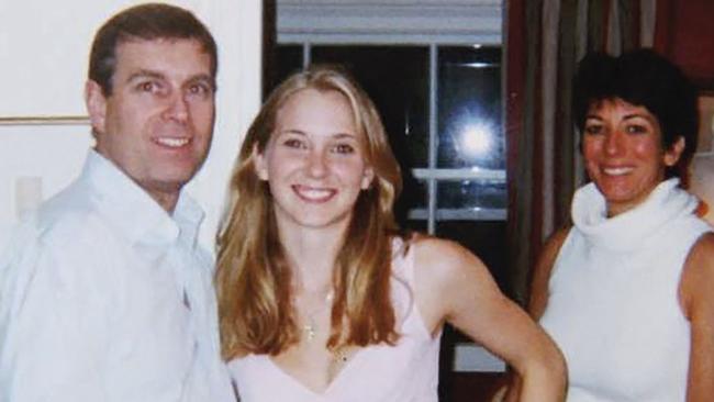 Prince Andrew with Virginia Giuffre and Ghislaine Maxwell. Picture: AFP/United States District Court for the Southern District of New York