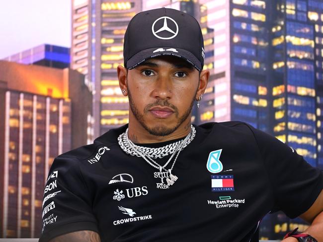 British Formula One driver Lewis Hamilton at a press conference ahead of the Melbourne Grand Prix. He has since had COVID-19. Picture: Getty