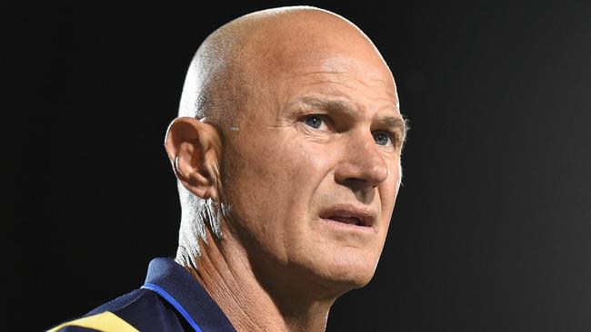 MACKAY, AUSTRALIA - SEPTEMBER 18: Coach Brad Arthur of the Eels looks on prior to the NRL Semifinal match between Penrith Panthers and Parramatta Eels at BB Print Stadium on September 18, 2021 in Mackay, Australia. (Photo by Matt Roberts/Getty Images)