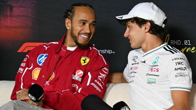 Andrea Kimi Antonelli (right) replaced Lewis Hamilton (left) at Mercedes this season. (Photo by Saeed KHAN / AFP)