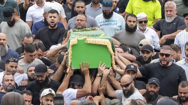 Mr Sabbagh’s casket being carried by mourners at his funeral on Friday. Picture: NCA NewsWire