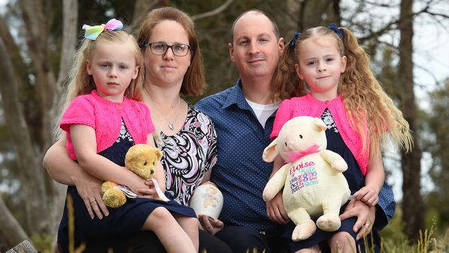 Natasha and Ben McMillan, pictured with their children, lost their baby daughter Eloise during childbirth at Bacchus Marsh Hospital. Picture: Josie Hayden