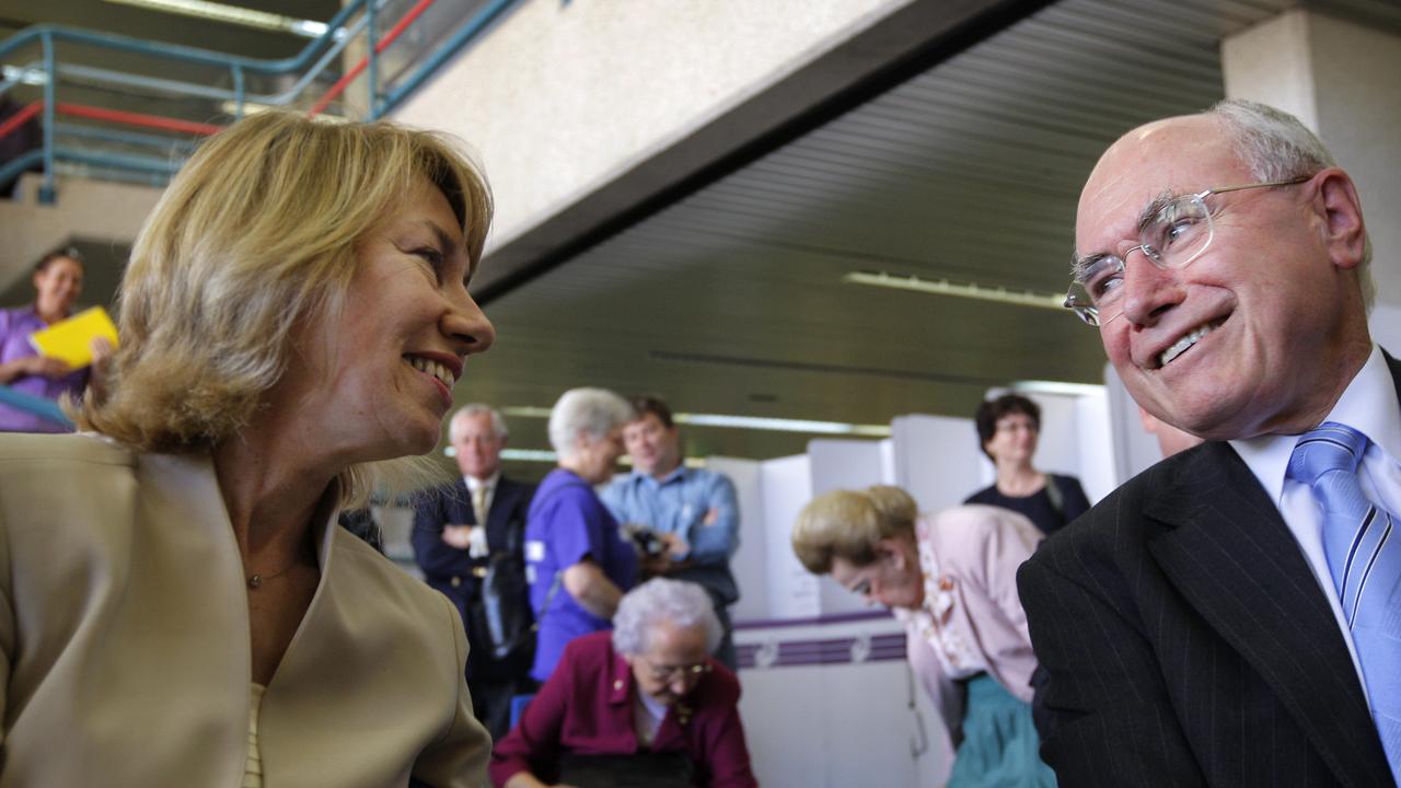 John Howard at the official announcement of the final vote count for the seat of Bennelong in 2007 where he conceded the seat to Labour’s Maxine McKew (left).