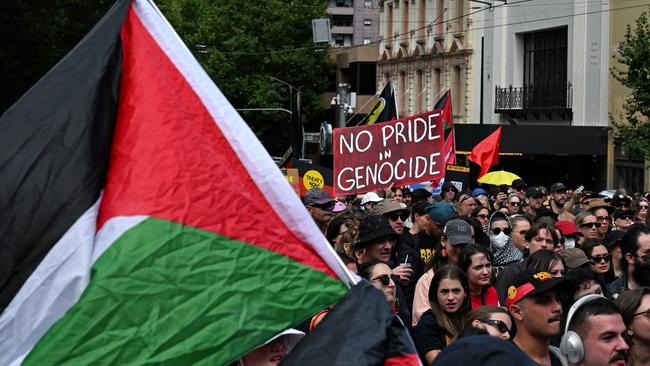 Protesters also waved Palestinian flags. Picture: NCA NewsWire / Luis Enrique Ascui