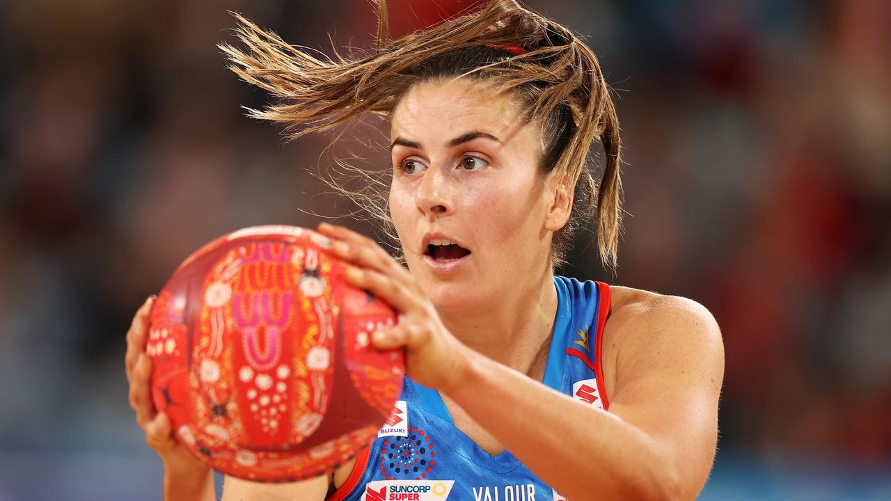 Maddy Proud of the Swifts catches a pass during the round 13 Super Netball match between NSW Swifts and West Coast Fever at Ken Rosewall Arena. Photo: Getty Images