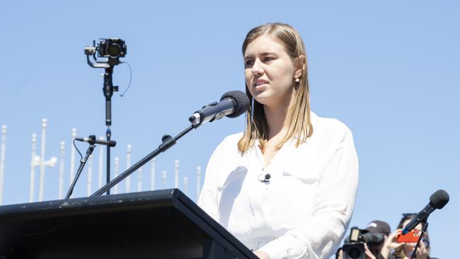 Brittany Higgins spoke at the Canberra Womens March 4 Justice. Picture: Jamila Toderas/Getty Images