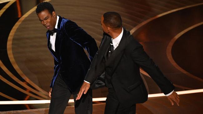 Will Smith’s infamous Oscars slap on Chris Rock. Picture: AFP