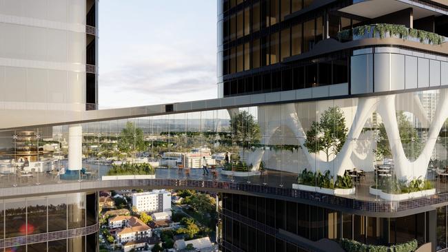 Artist impression of a proposed $400m, 100-storey two tower project planned for 1 Park Lane, Southport on the Gold Coast. Picture: Supplied.