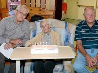 CITY TREASURE: Lillian Reimers celebrates her 105th birthday with sons Geoff and Bryan. Picture: FILE