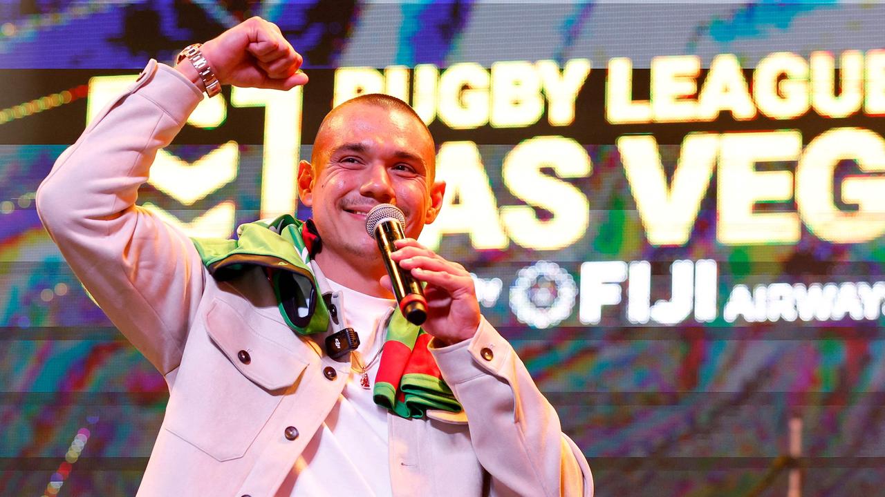 Tim Tszyu in Las Vegas ahead of the NRL season opener. Photo: Ezra Shaw/Getty Images/AFP.