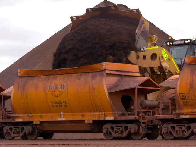 Iron ore being railed out of iron knob