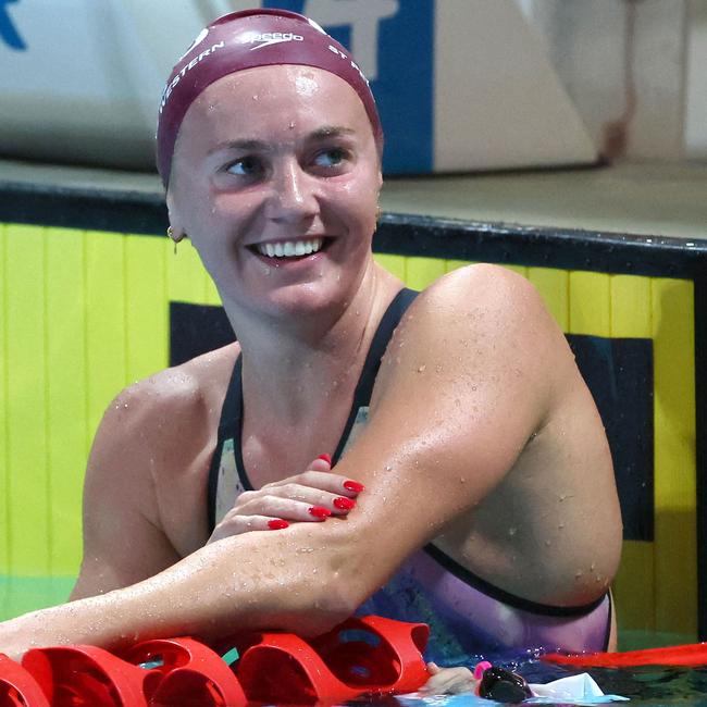 Australia's Ariarne Titmus reacts after winning the final of the women's 800m freestyle event during the Australian swimming championships on the Gold Coast. Picture: AFP