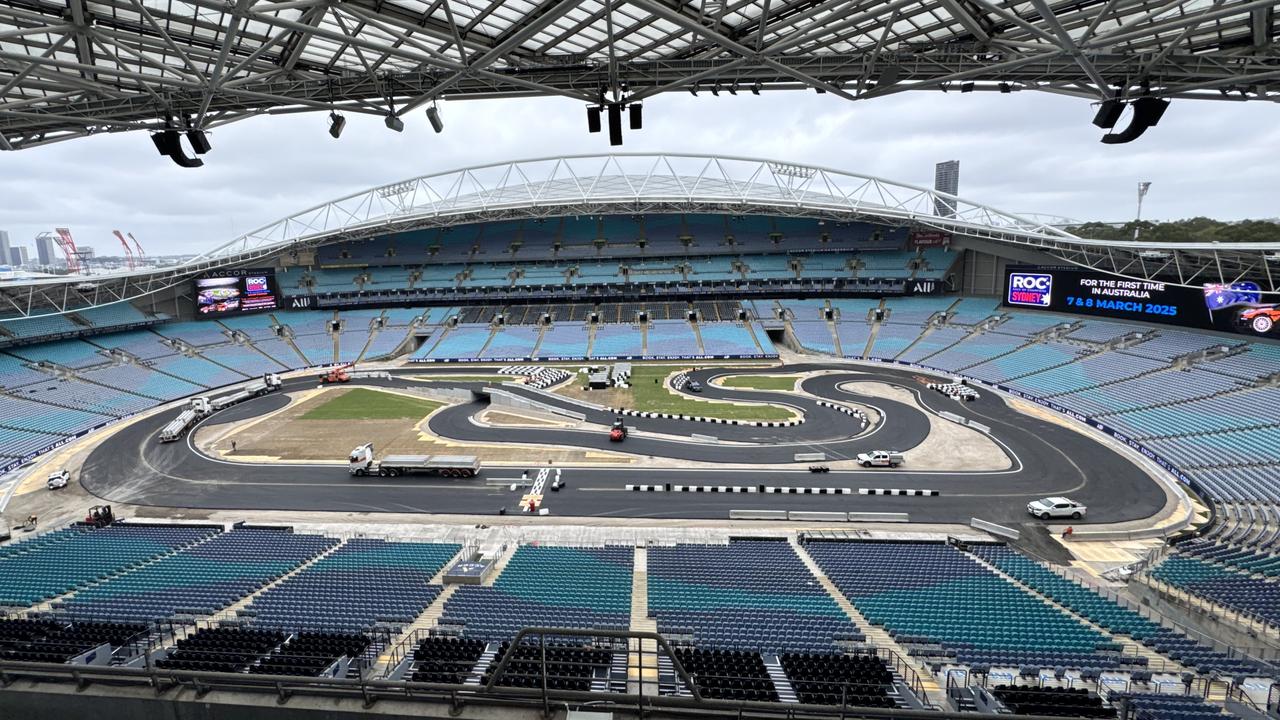 2025 Race of Champions circuit build at Accor Stadium. Picture: David McCowen