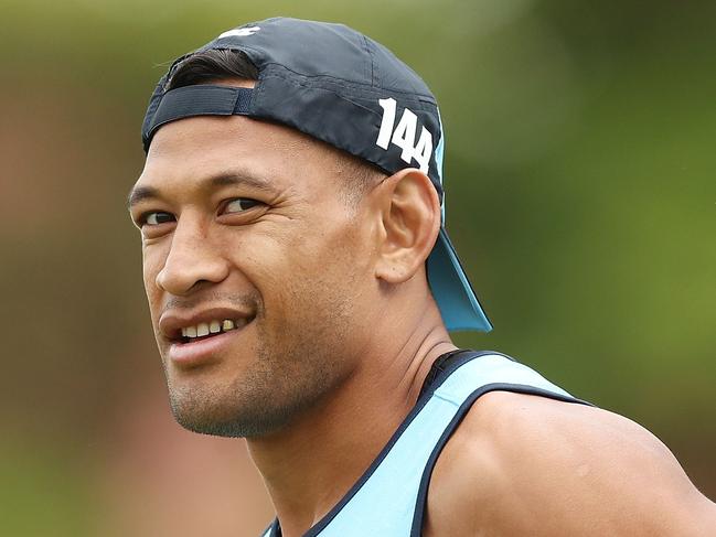 FILE: Israel Folau sacked by Rugby Australia for Homphobic tweet SYDNEY, AUSTRALIA - MAY 24:  Israel Folau looks on during a Waratahs Super Rugby training session at David Phillips Sports Complex on May 24, 2018 in Sydney, Australia.  (Photo by Mark Metcalfe/Getty Images)