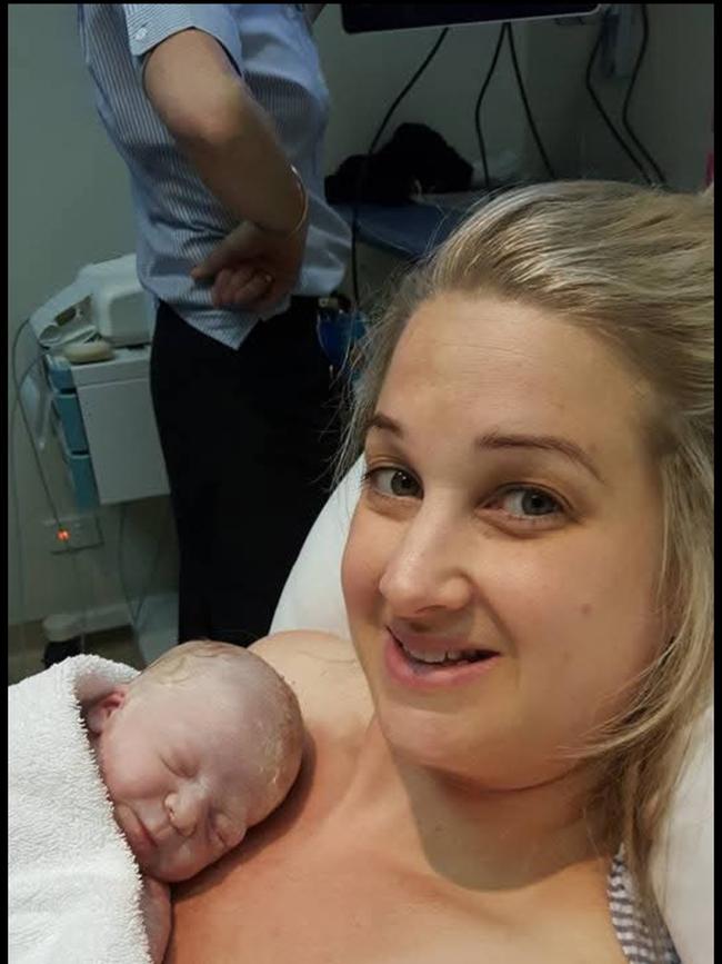 Candice Plachta and her baby at Hobart Private Hospital. Deliver for Tassie Mums campaign. Picture: Candice Plachta