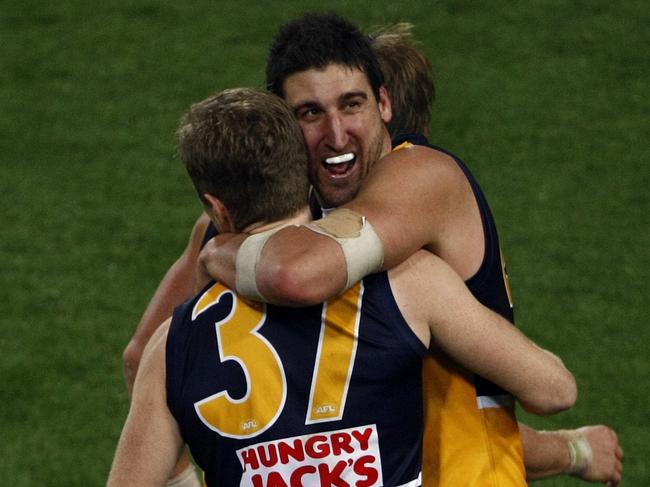 AFL Final Series - Carlton Blues v West Coast Eagles at Patersons Stadium. Dean Cox and Adam Selwood celebrate the win