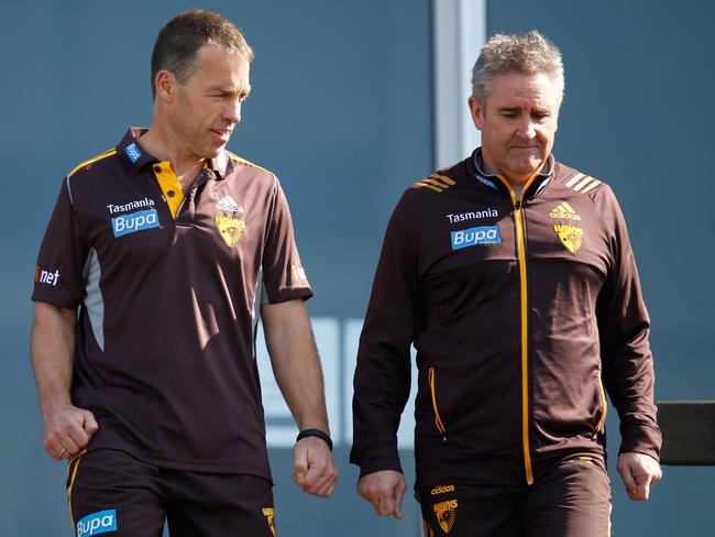 Alastair Clarkson and Chris Fagan during their Hawk days. Picture: Michael Willson