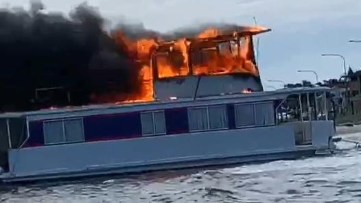 Houseboat on fire in Labrador. Picture: from footage by Ric Gibson