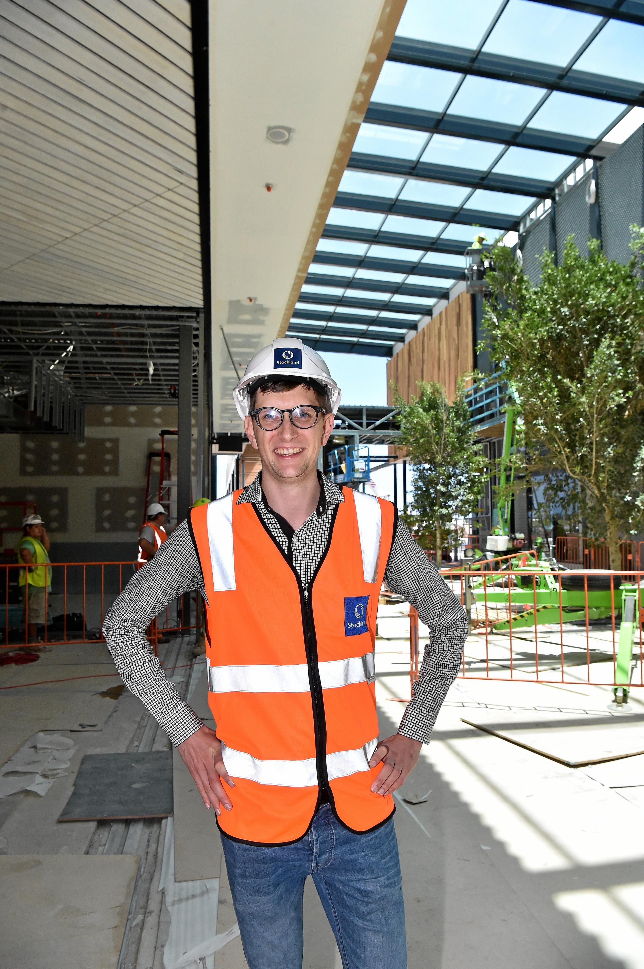 Full steam ahead for the opening of the Stockland Birtinya Shopping Centre. Constuction workers put the final pieces together for the grand opening in a couple of weeks.Patrick King from King IT will be opening a store in the centre. Picture: Warren Lynam