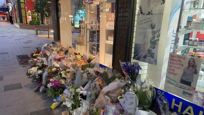 Tributes in Oakleigh’s Eaton Mall for Thomas Tran who was tragically stabbed.