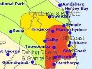 INCOMING: Severe thunderstorms loom likely for the Sunshine Coast at least until midnight Saturday. Picture: Bureau of Meteorology