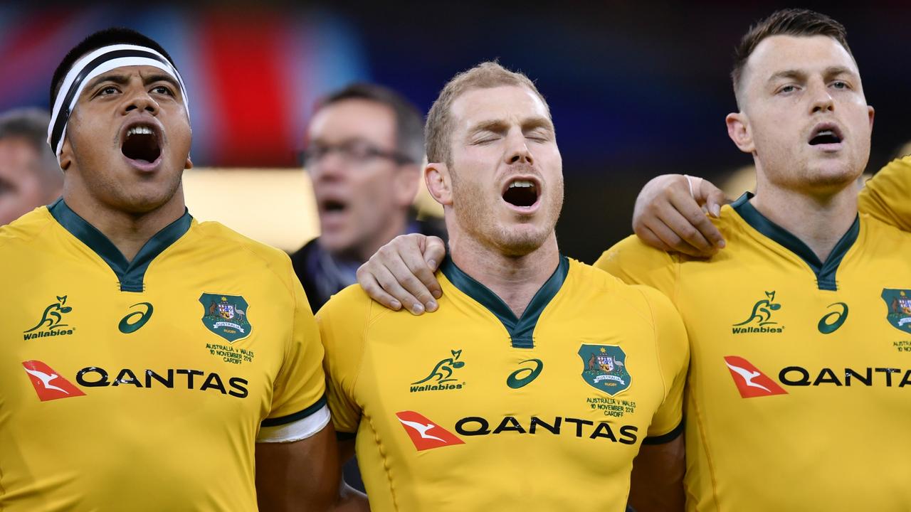 The Wallabies belt out the national anthem.