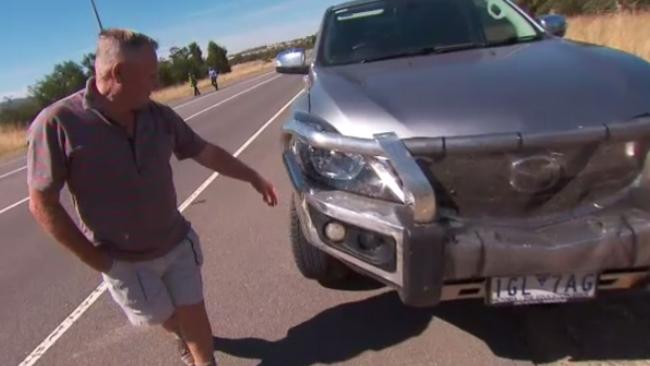 Ray Blackmore’s car was rammed. Picture: Nine News