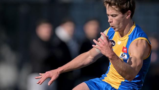 De La Salle’s Curtis Day kicks the ball against Beaumaris. Picture: Andy Brownbill