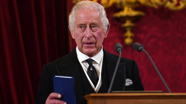 King Charles III speaks during his proclamation as King during the accession council in London. Picture: Getty Images