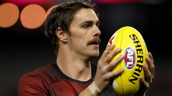Joe Daniher of the Bombers warms up ahead of the Round 9 AFL match between the Essendon Bombers and the Fremantle Dockers at Marvel Stadium in Melbourne, Saturday, May 18, 2019. (AAP Image/Mark Dadswell) NO ARCHIVING, EDITORIAL USE ONLY