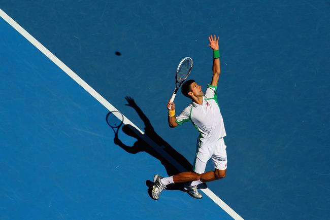 Novak Djokovic of Serbia serves in his first round match against Paul-Henri Mathieu of France during day one of the 2013 Australian Open at Melbourne Park on January 14, 2013 in Melbourne, Australia. . Picture: Scott Barbour / Getty Images 