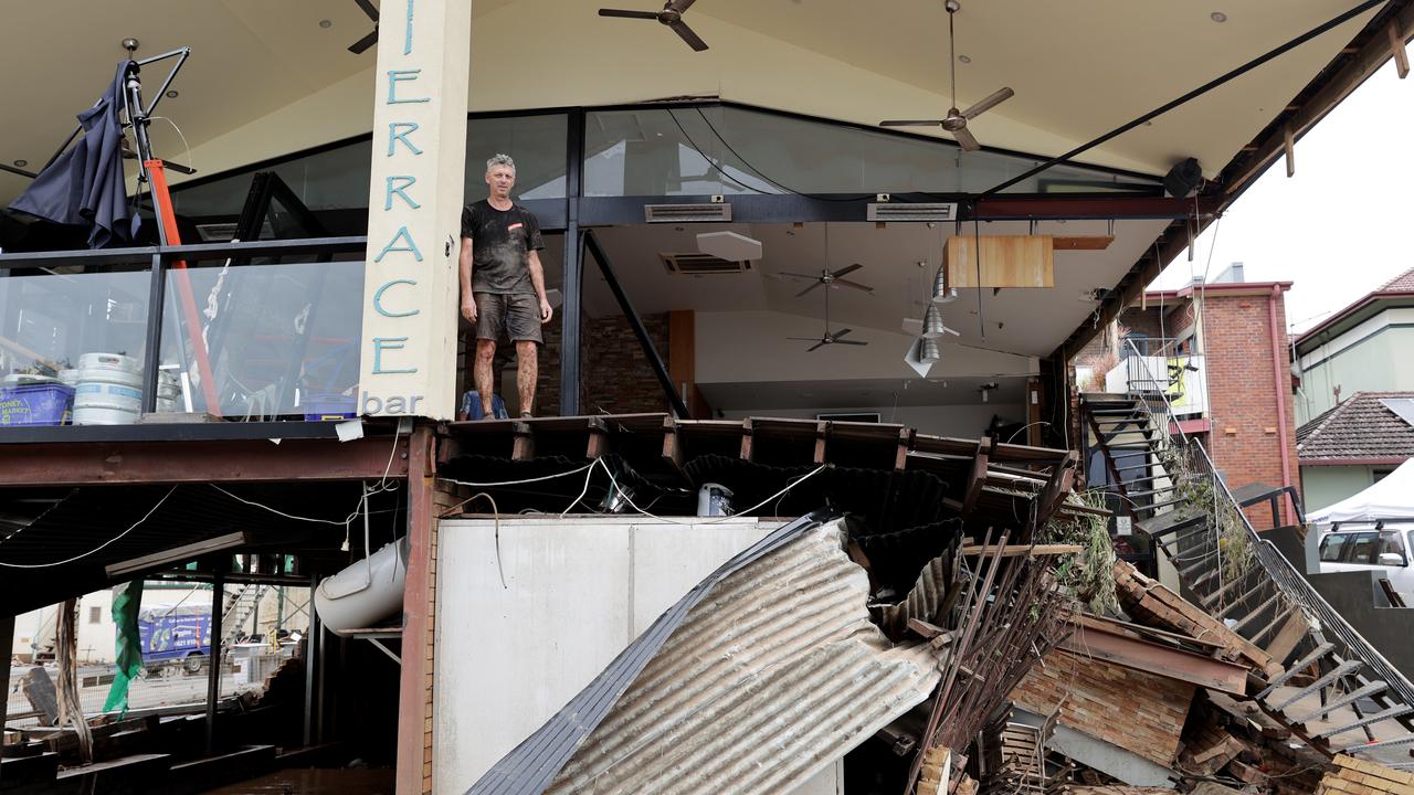 John Quikley from the Richmond Hotel stands at the back of his damaged premises in Lismore. Picture: Toby Zerna