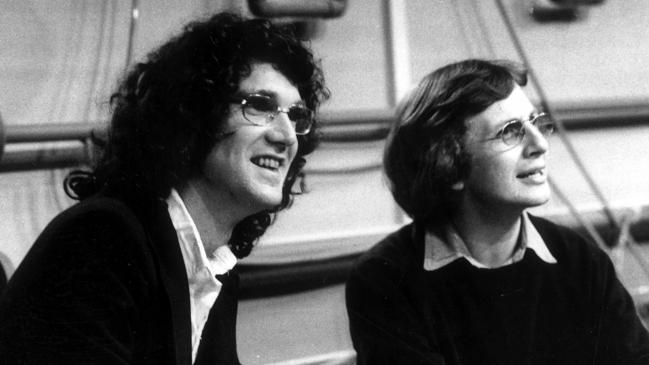 Australian playwright David Williamson with theatre director Rodney Fisher in 1974.