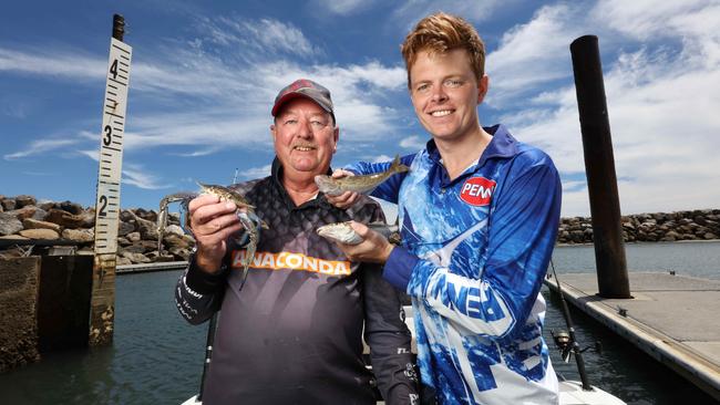 Father and Son anglers Joe and Robert Kane at West Beach boat ramp Picture: Emma Brasier.