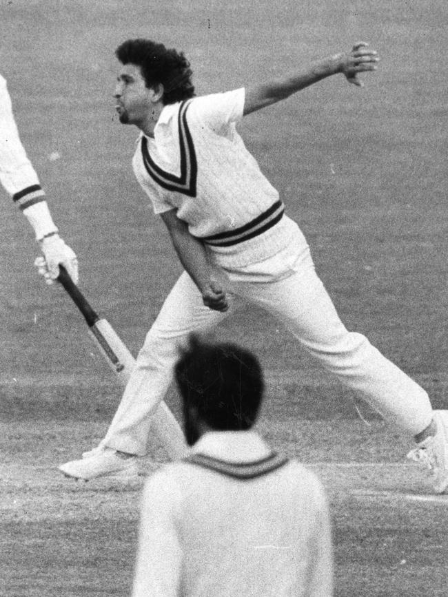 Pakistani leg-spinner Abdul Qadir in action at Adelaide Oval in 1983.