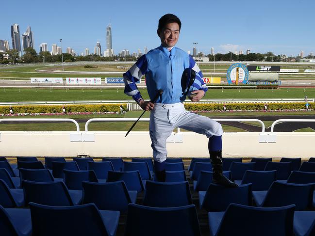 Japanese jockey Kanichiro Fujii, who goes by Joe in Australia, is on the Gold Coast for about a month before he goes back overseas to continue racing, and he loves it here. Picture Glenn Hampson